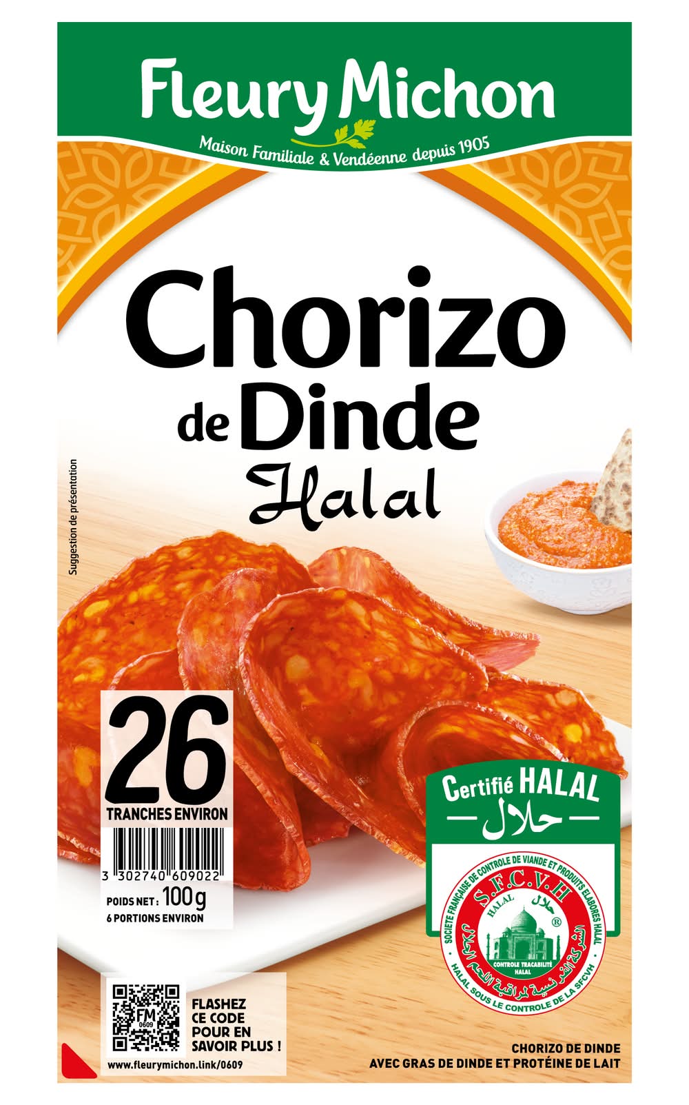 Fleury Michon - Chorizo de dinde halal tranché (100g)