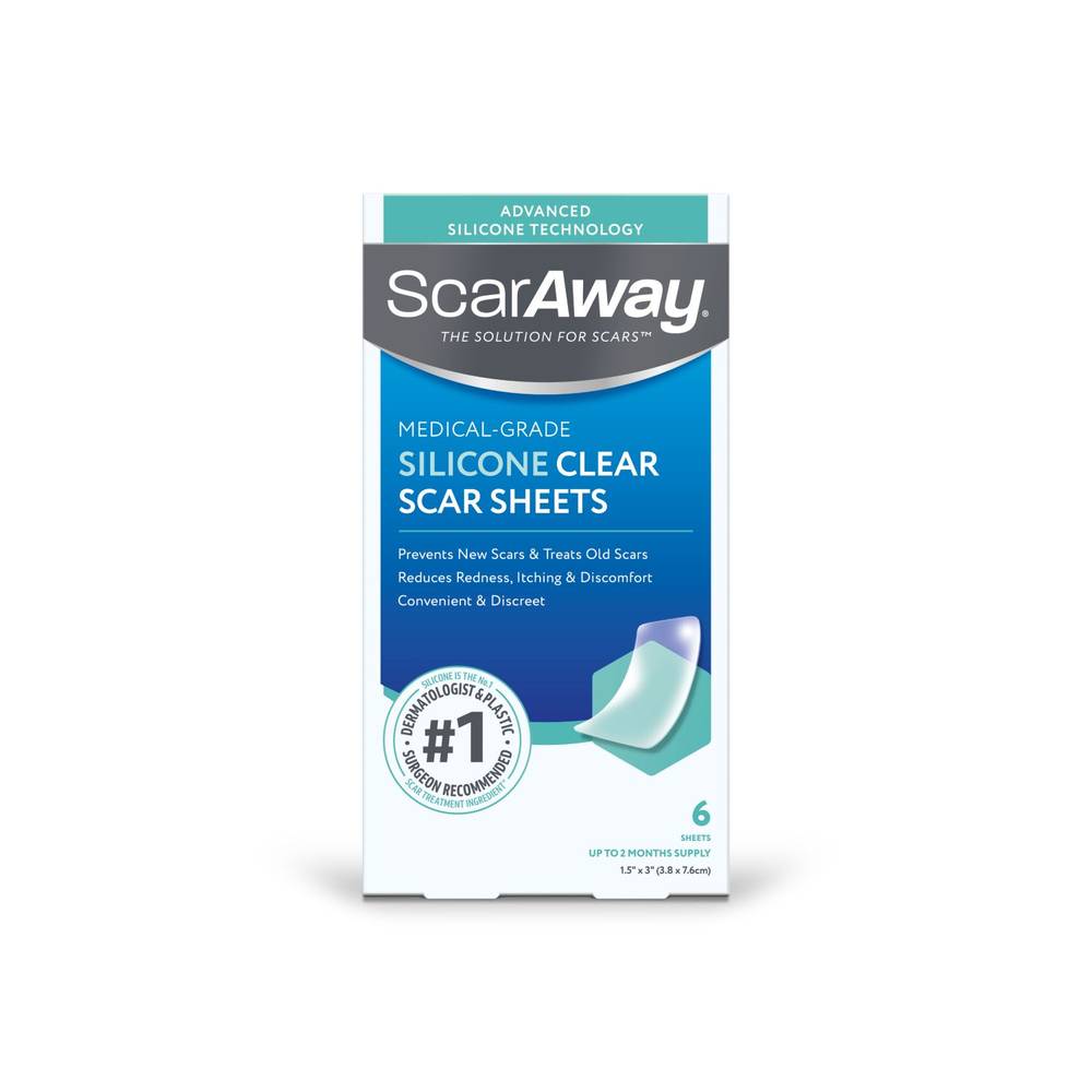 Scaraway Advanced Clear Silicone Scar Sheets, 6 Ct