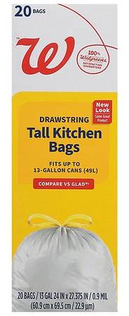 Walgreens Drawstring Tall Kitchen Bags, 60.9x69.5 cm (20 ct)