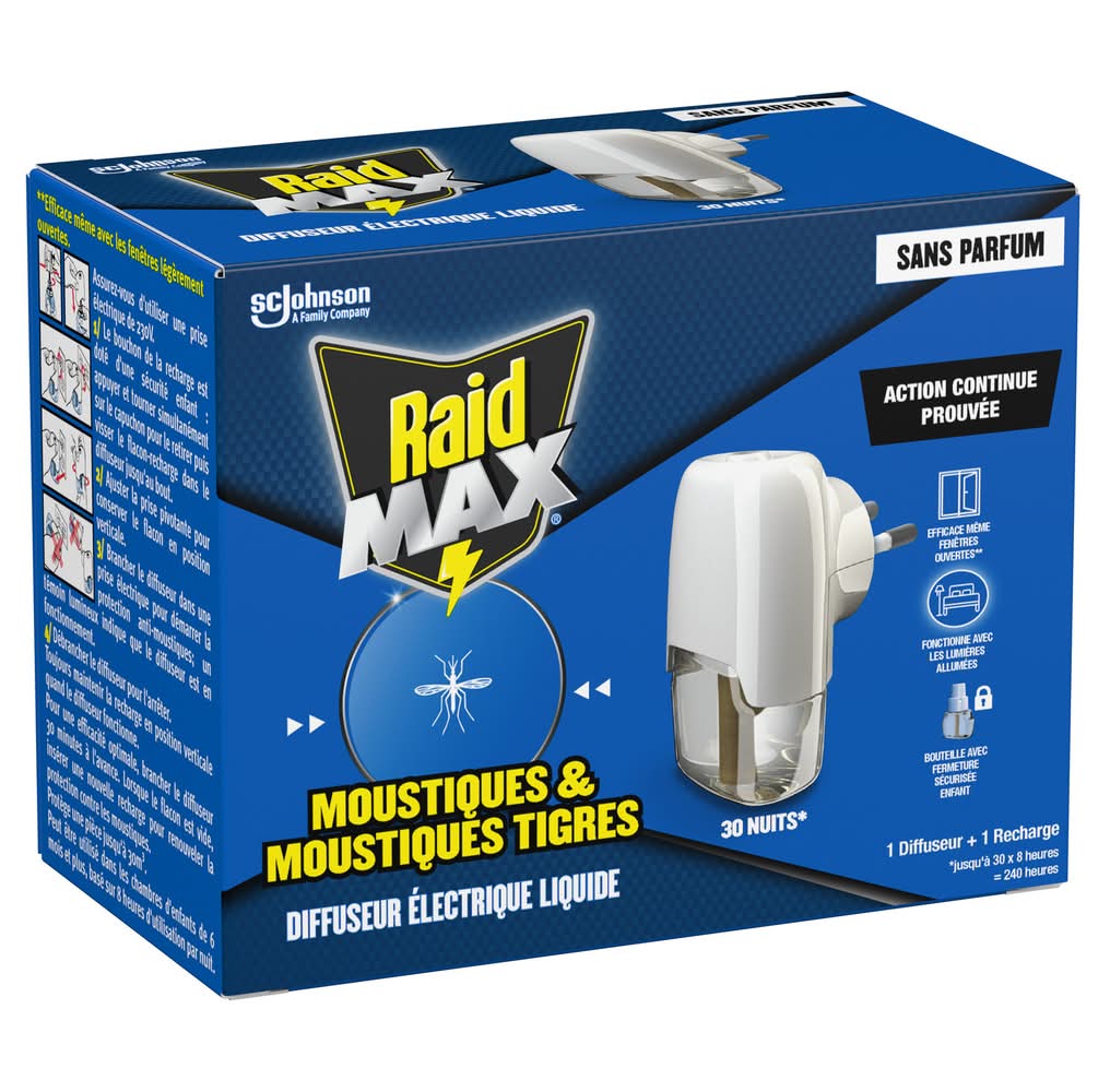 Raid - Anti moustiques diffuseur & recharge électrique liquide sans parfum (20ml)