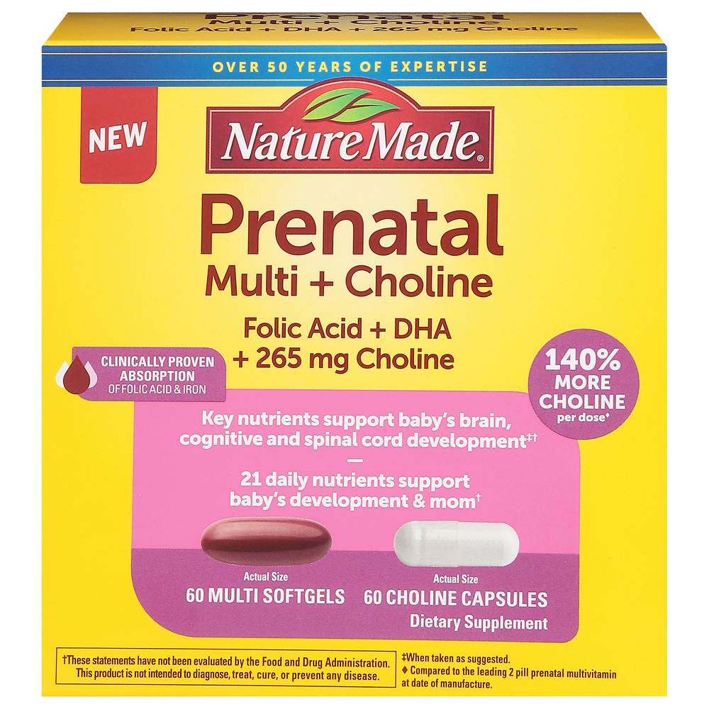 Nature Made Prenatal Multi + Choline Softgel Capsules (120 ct)