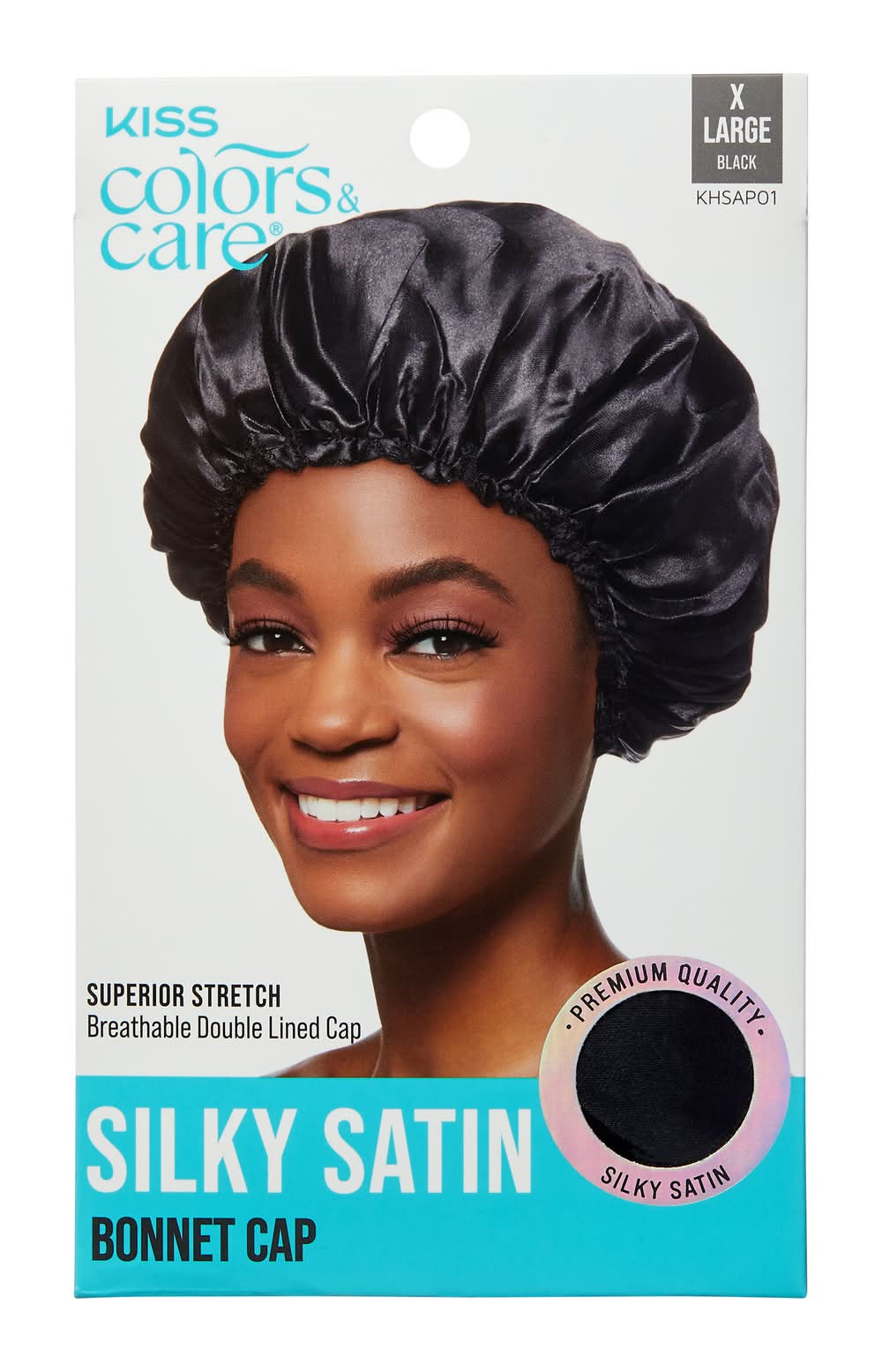 KISS Colors & Care Kiss Silky Satin Bonnet Cap, Large, Black