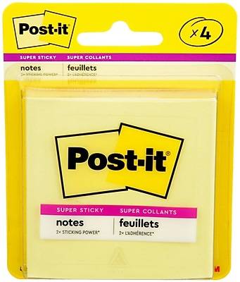 Post-It Super Sticky Notes, Canary Yellow, 3 in X 3 In, 4 Pads/Pack, 45 Sheets/Pad (3321-4sscy)