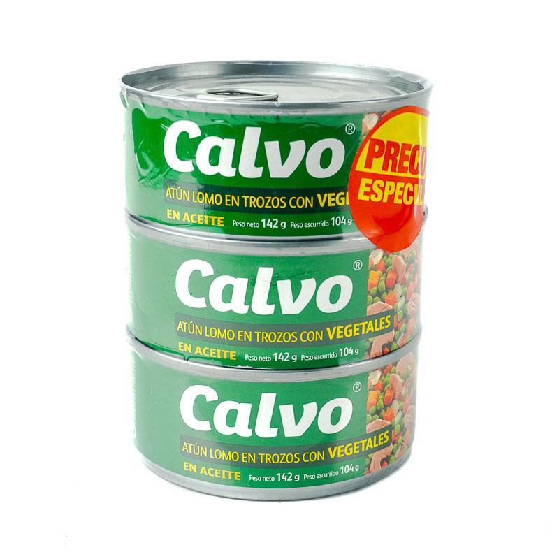 Calvo atún troceado lomo con vegetales en aceite (3 pack, 142 g)