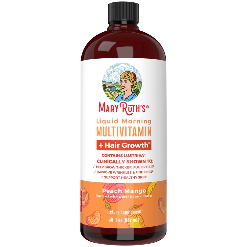 MaryRuth's Liquid Morning Multivitamin + Hair Growth, Peach Mango (32 fl oz)