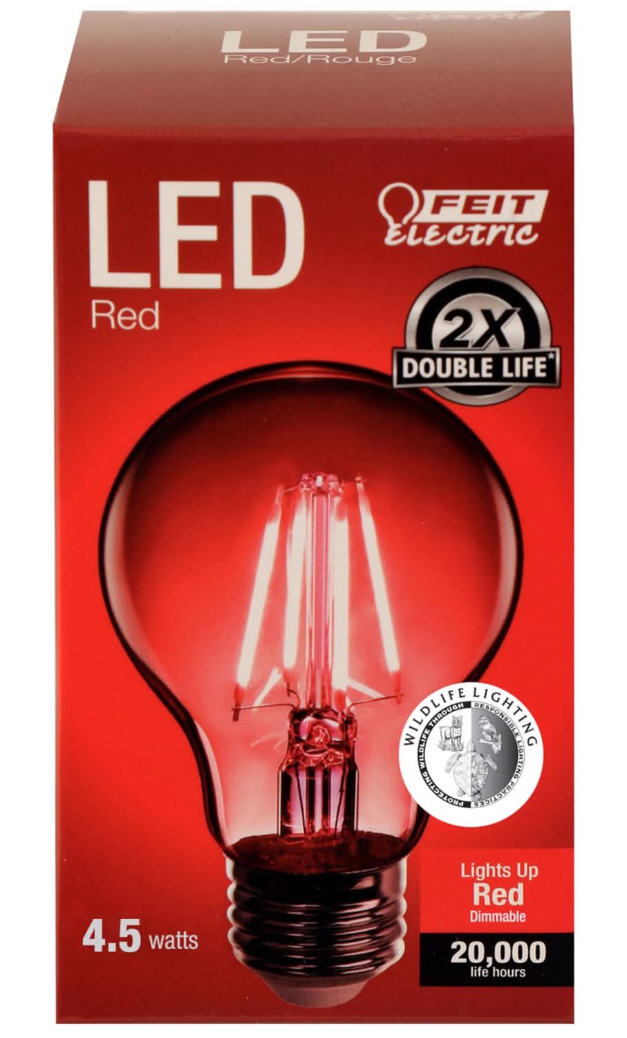 Feit A19 E26 (Medium) Filament Led Bulb Red 30 Watt Equivalence 1 Pk