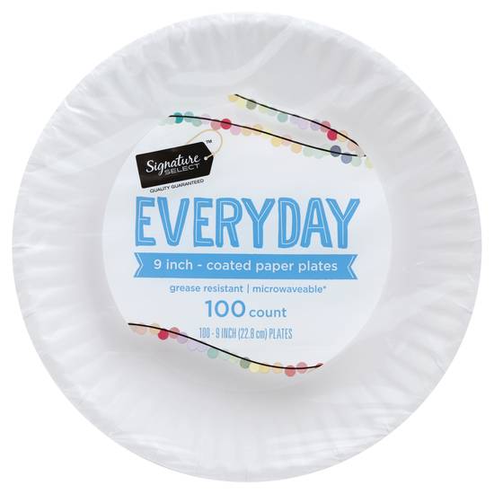 Signature Select 9" Everyday Coated Paper Plates (100 ct)
