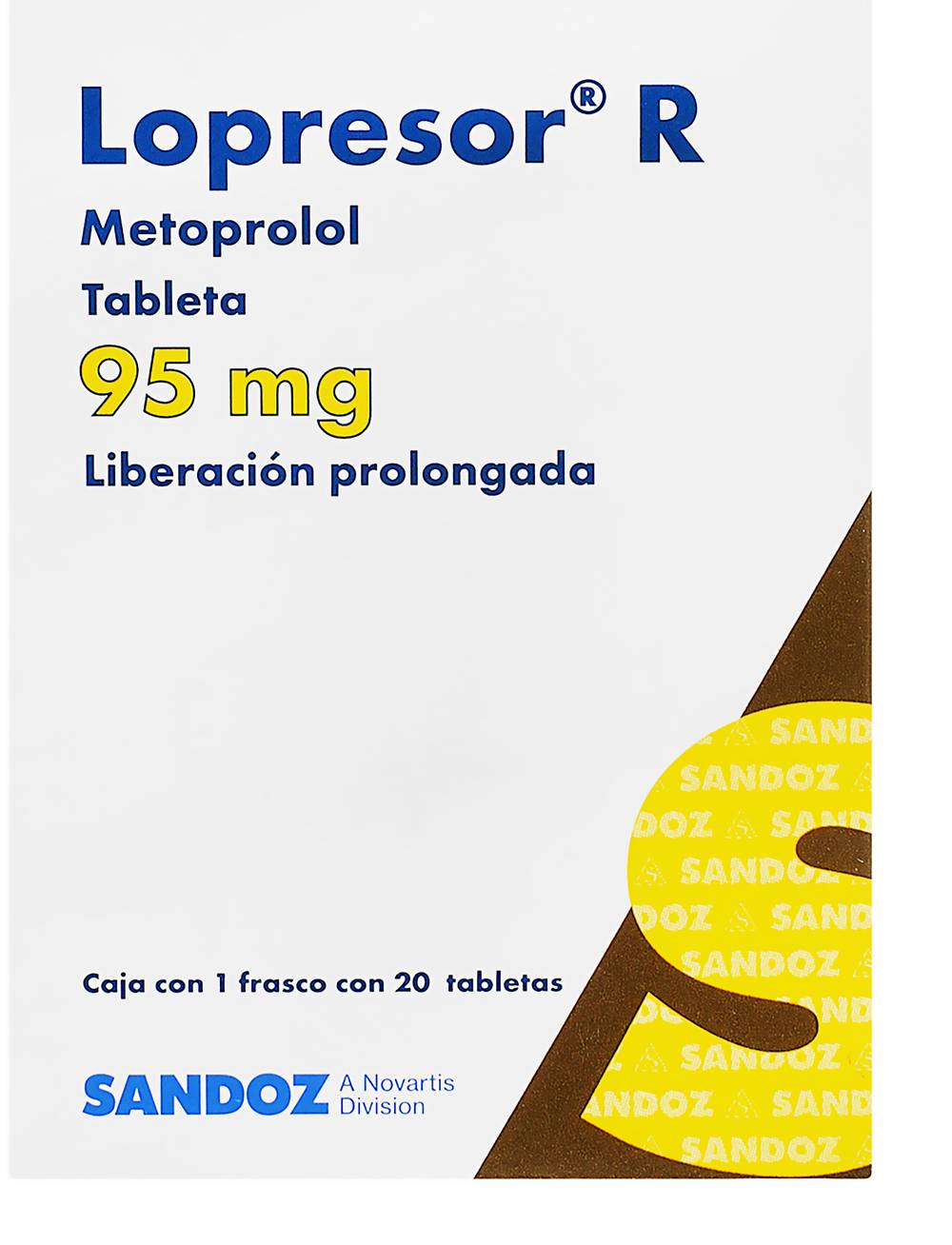 Lopresor R · Metoprolol 95 mg tabletas de liberación prolongada (20 un)