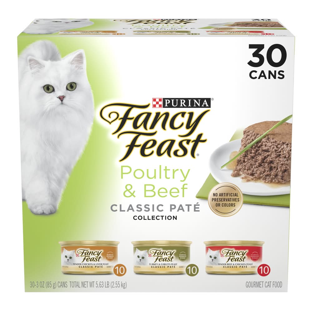 Purina Fancy Feast Poultry & Beef Classic Paté Wet Cat Food Variety pack (30 x 3 oz)