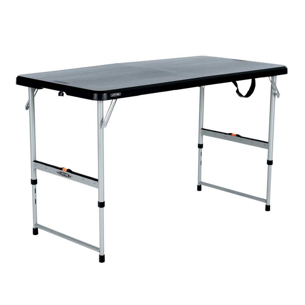 Lifetime Fold-In-Half Adjustable Folding Table, 4 ft, Black