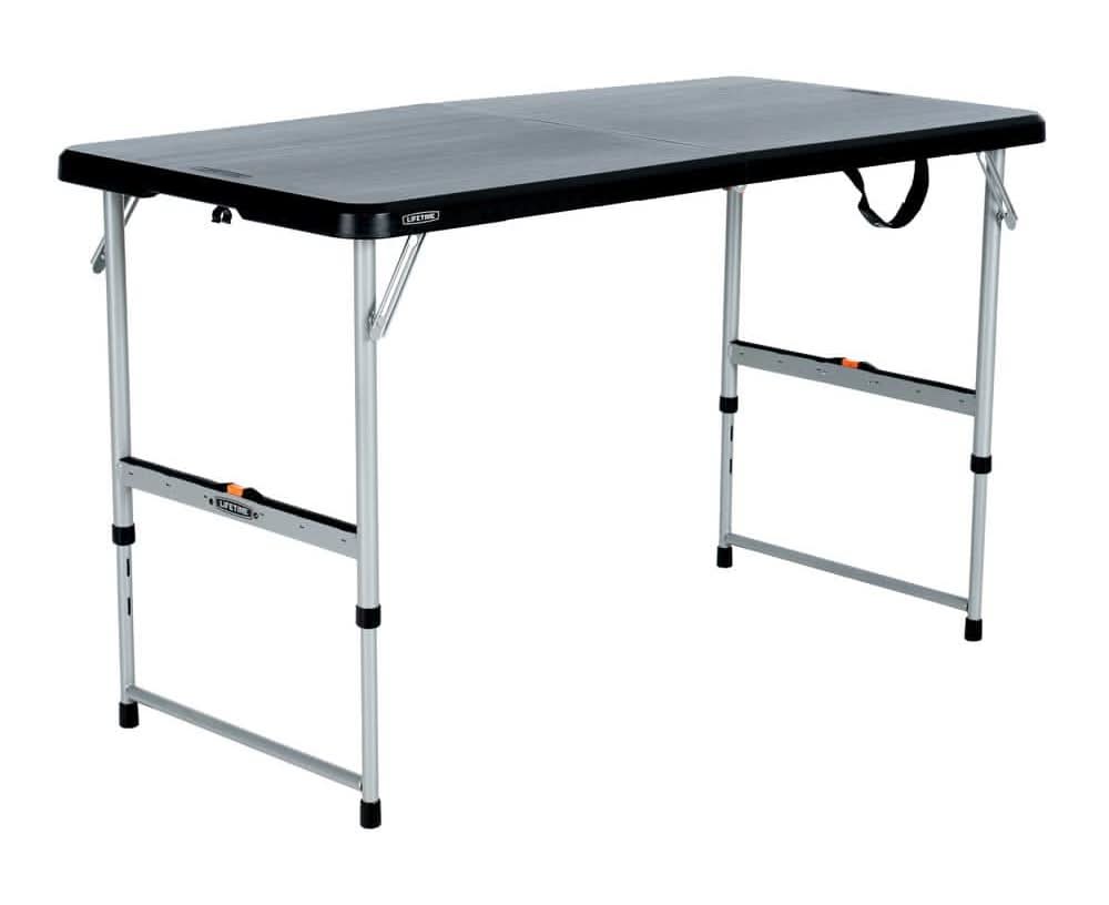 Lifetime 4 Ft. One Hand Adjustable Height Fold-In-Half Resin Table; Black