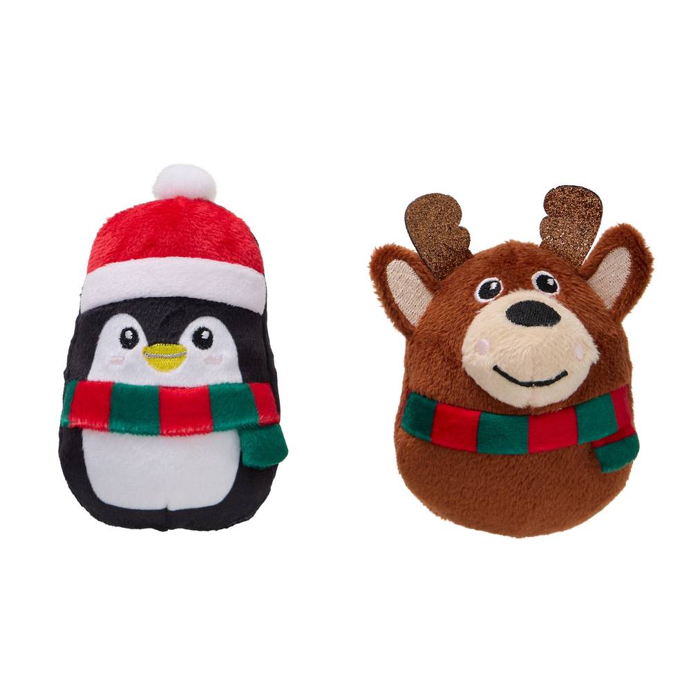 Merry & Bright Penguin & Reindeer Plush Cat Toys, Multi Color (2 ct)