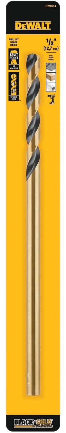 Dewalt Black & Gold 1/2 In. X 12 In. L High Speed Steel Split Point Aircraft Drill Bit Straight Shan