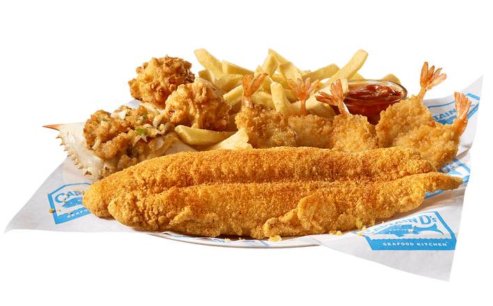 Southern-Style White Fish, Shrimp, Crab & Fries