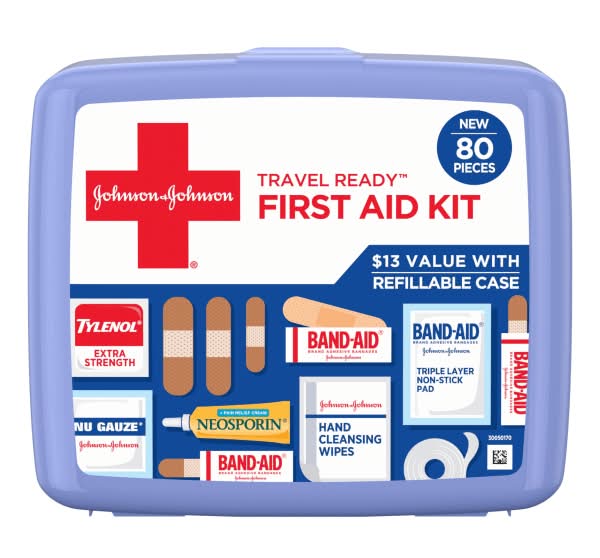 Johnson & Johnson Travel Ready Portable Emergency First Aid Kit, 80 pieces
