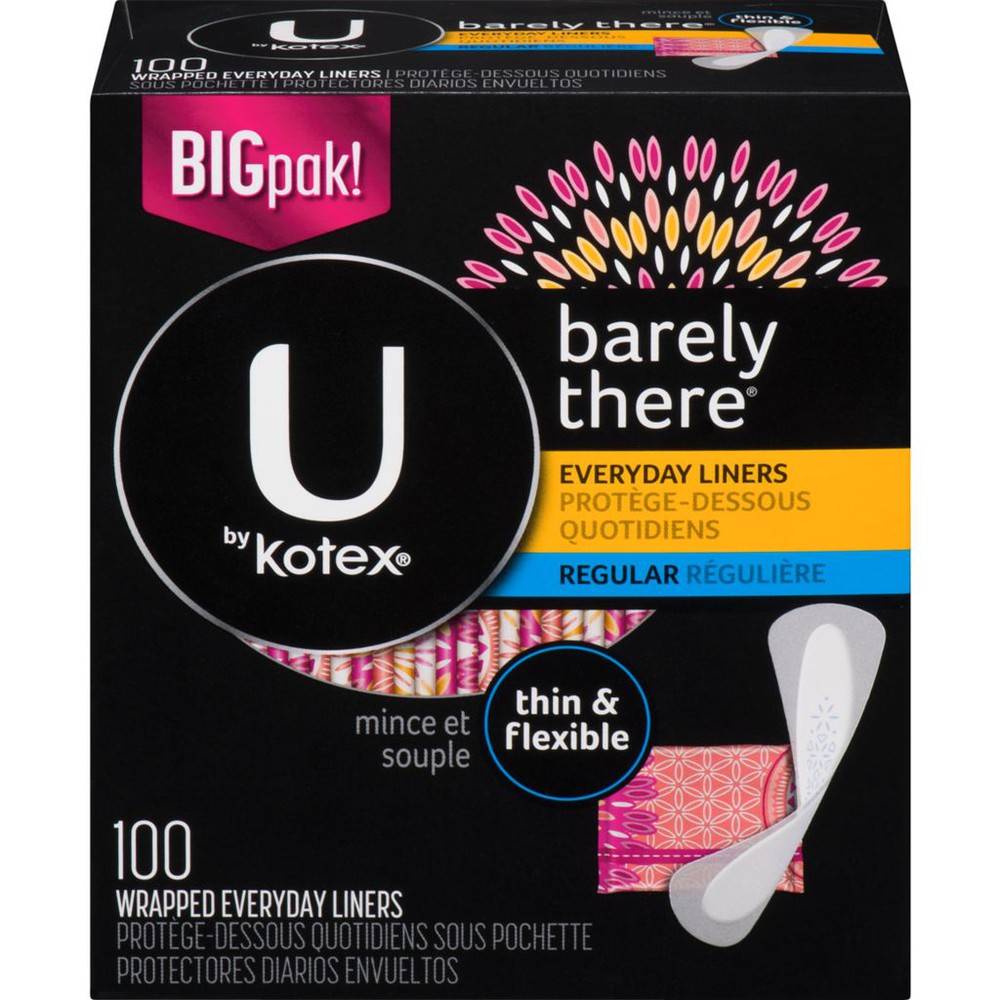 U by kotex super premium barely there protège-dessous (100 unités) - barely there wrapped everyday liners regular (100 units)