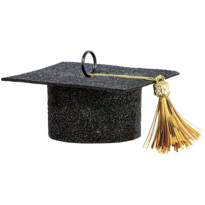 Uninflated Black Glitter Graduation Cap Balloon Weight, 5.9oz