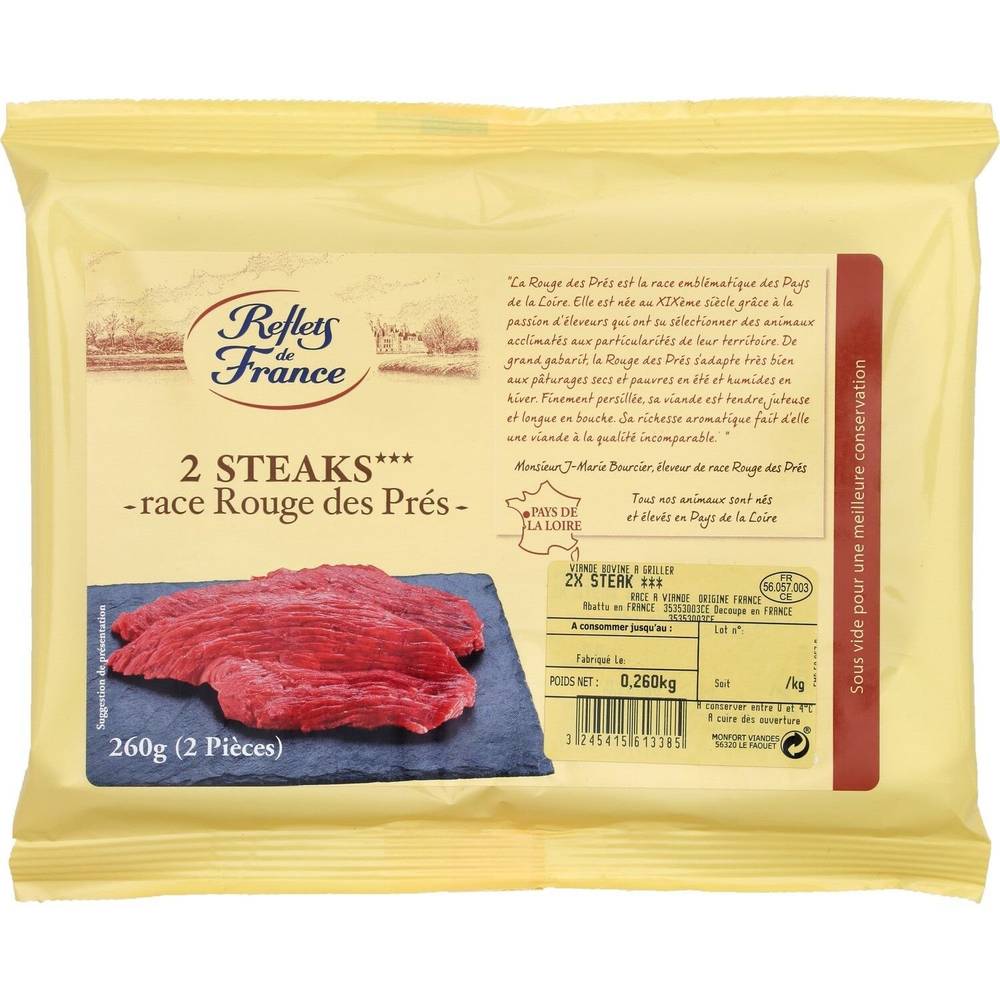 Steaks race Rouge des Prés REFLETS DE FRANCE - le paquet de 2 - 260g