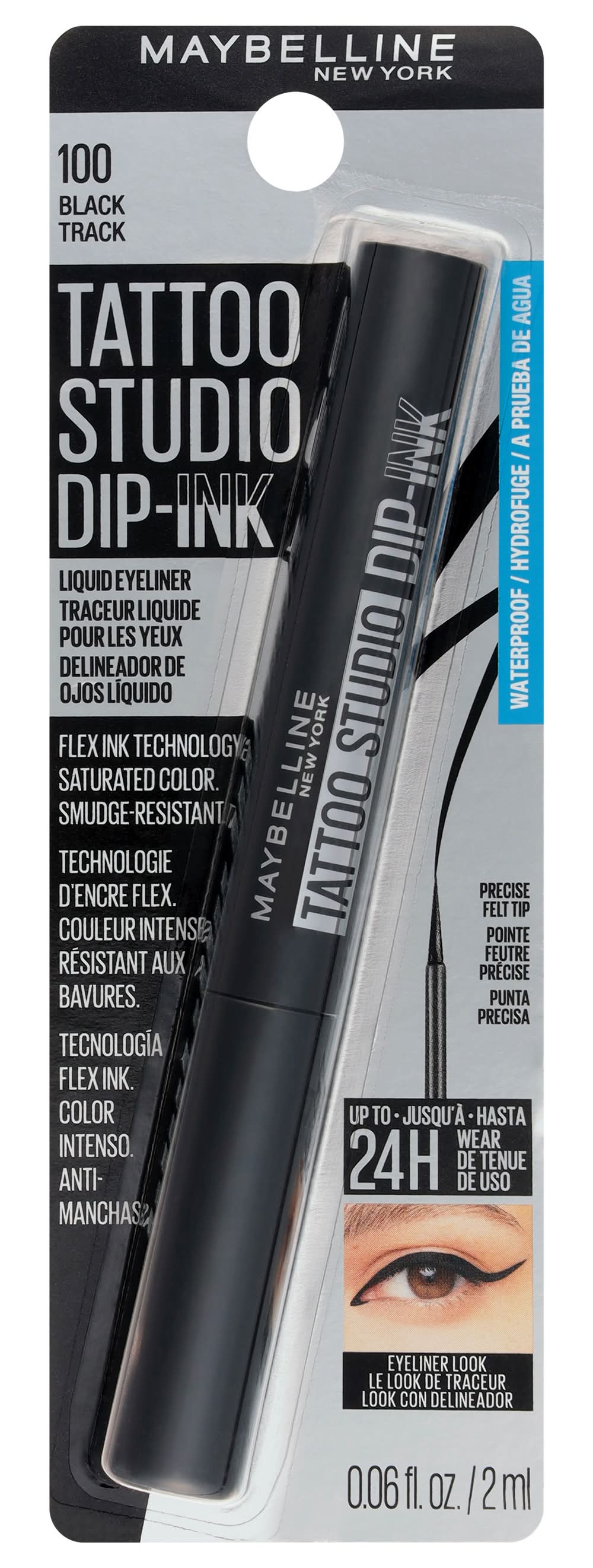 Maybelline Tattoo Studio Dip-Ink Waterproof Liquid Eyeliner, Black Track 100 (0.06 fl oz)