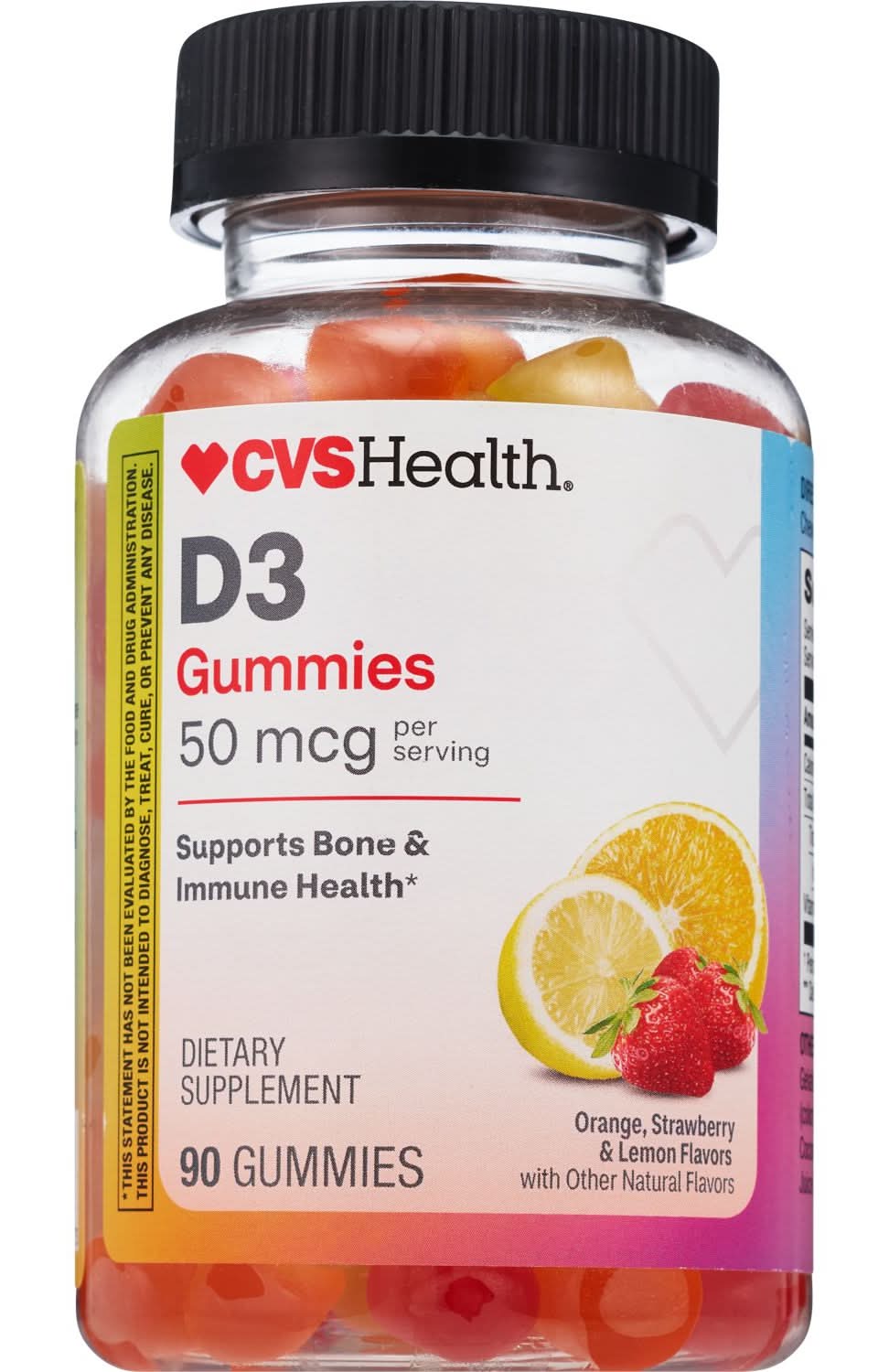CVS Health Vitamin D3 Gummies For Bones and Immune Health 50 Mcg, Orange-Strawberry-Lemon (90 ct)