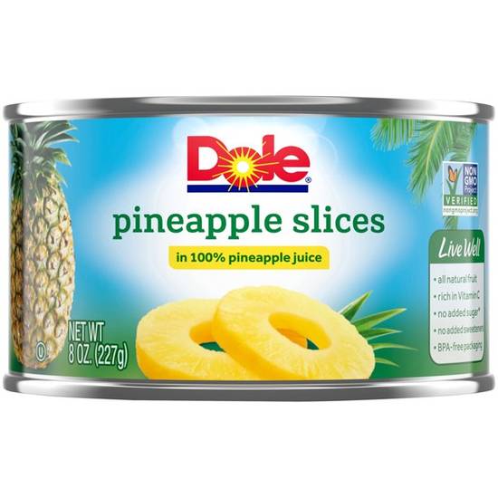 Dole Canned Pineapple Slices In 100% Fruit Juice, 8 Ounce Can P