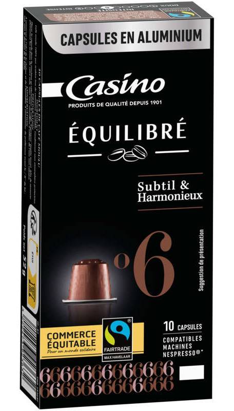 Casino Pur Arabica - 10 Capsules Plastique - Intensité 6 - Café - 52g
