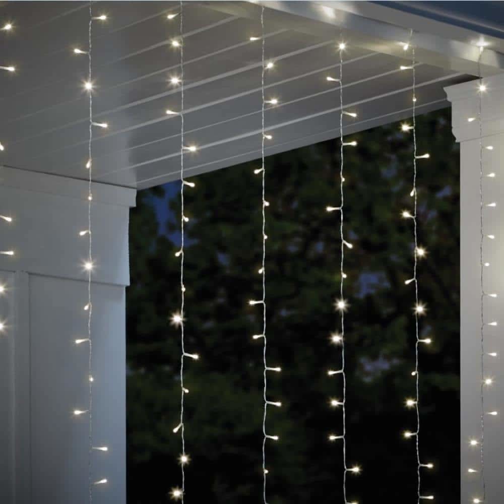 Hampton Bay 300-Light 10 Ft. Indoor/Outdoor Plug-In Integrated Led Mini Bulb 10-Strand Willow Curtain String Light Set, 1-Pack