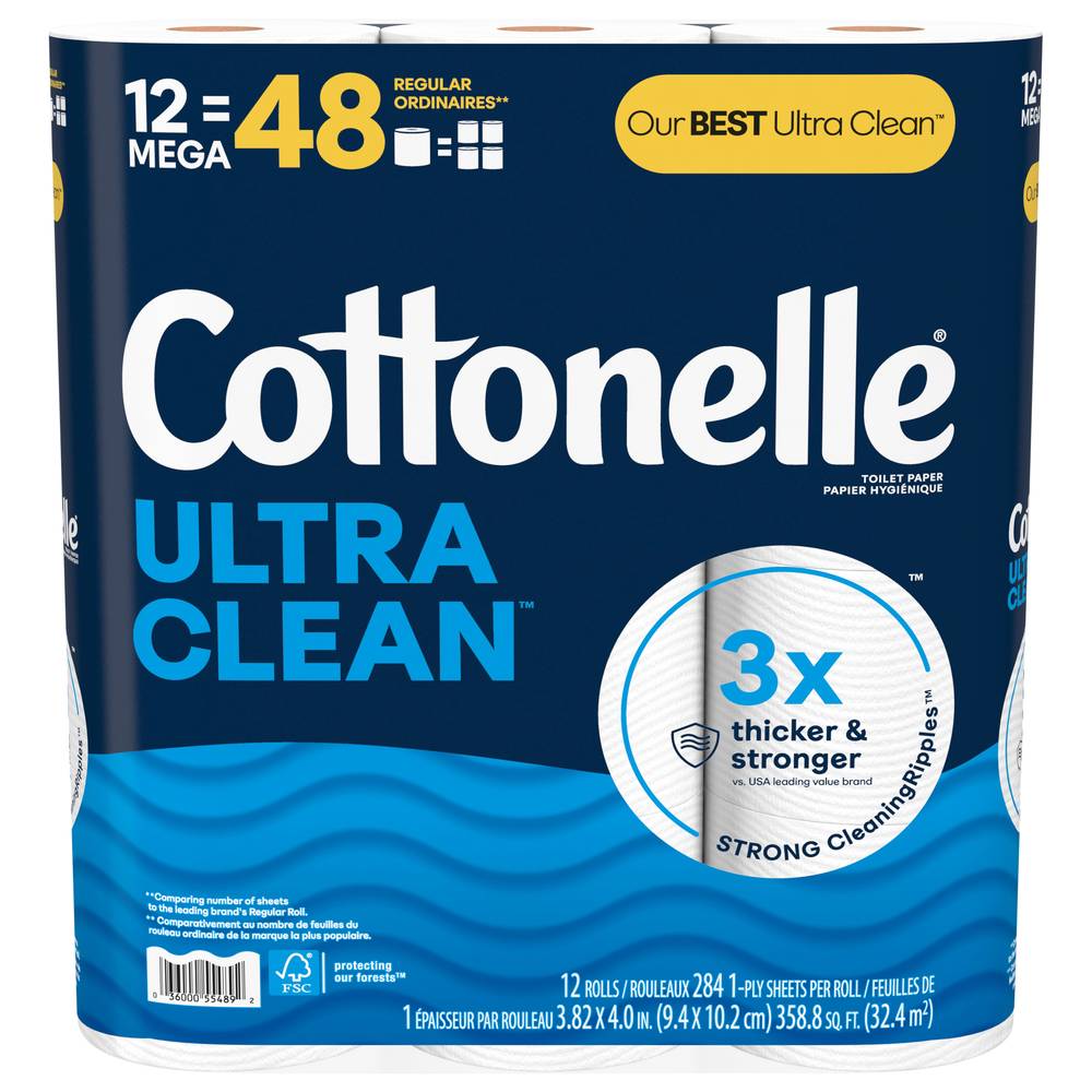 Cottonelle Ultra Clean Toilet Paper Strong Toilet Tissue (12 ct)