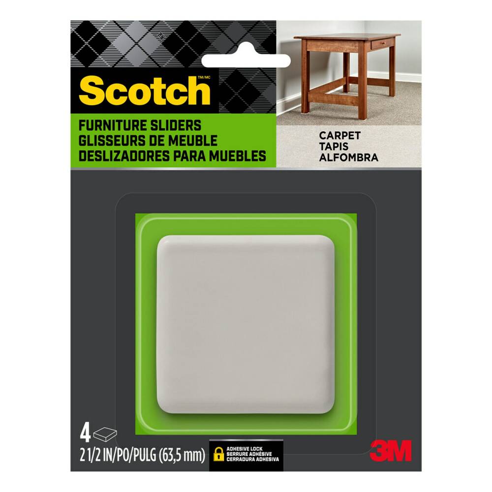 Scotch 4-Pack 2-1/2 In Square Plastic Carpet Furniture Slider | SP651-NA