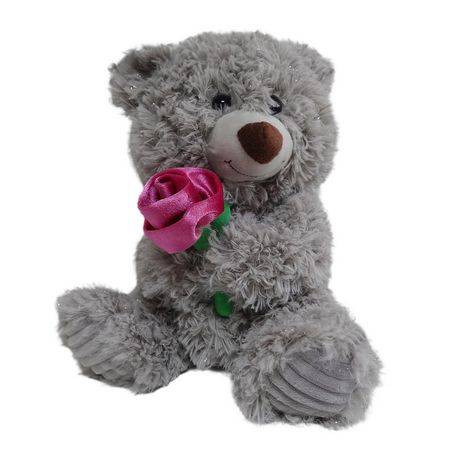 Way To Celebrate! Medium Bear With Flower Plush (9.5 in/grey)