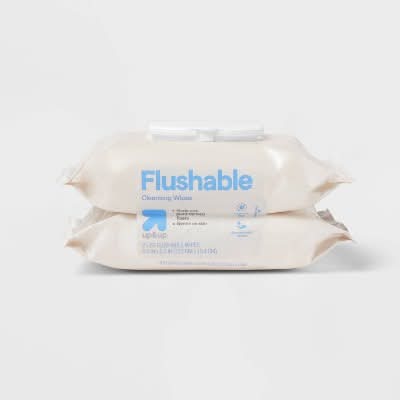 up&up Fragrance Free Flushable Cleansing Wipes, 6.8x5.3 in (2 x 60 ct)