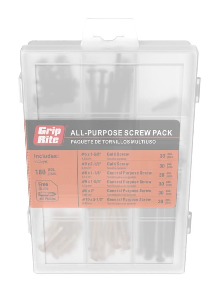 Grip-Rite Inch Multiple colors/finishes Screws Assorted Interior Screw Kit Kit 170 -Pack