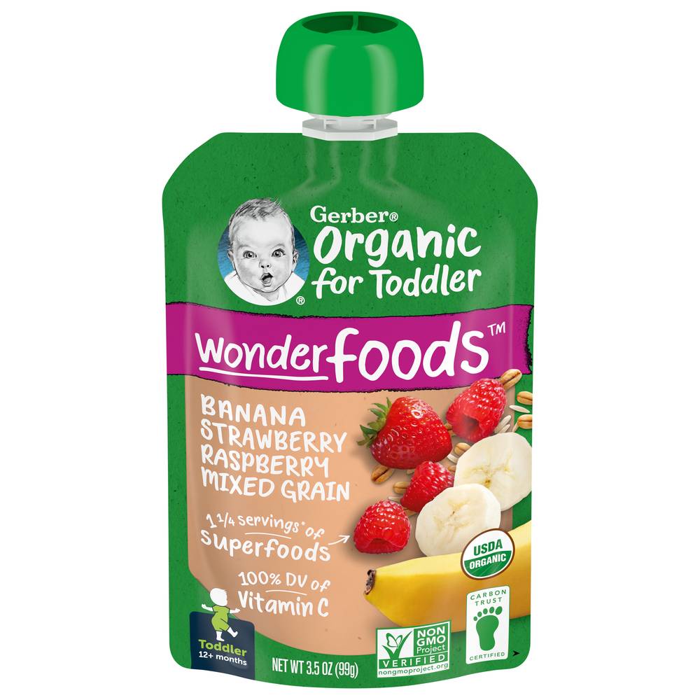 Gerber Organic Banana Strawberry Raspberry Mixed Grain (3.5 oz)