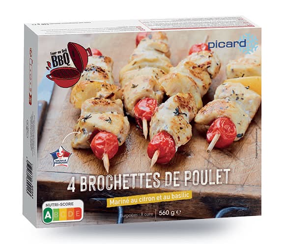 4 brochettes de poulet mariné au citron et au basilic