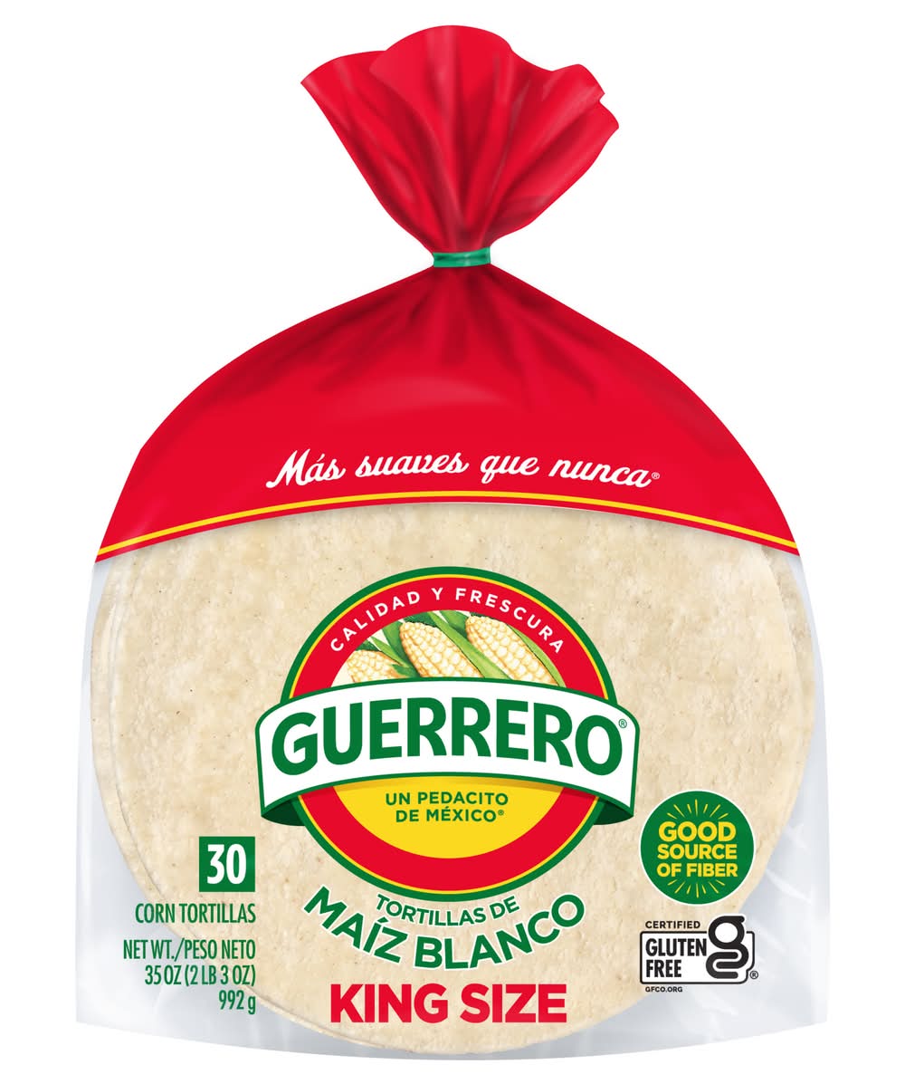 Guerrero White Corn Tortillas, King (30 x 30 ct)