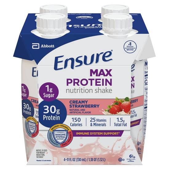 Ensure Max Protein Creamy Strawberry Nutrition Shake (4 ct, 44 fl oz)