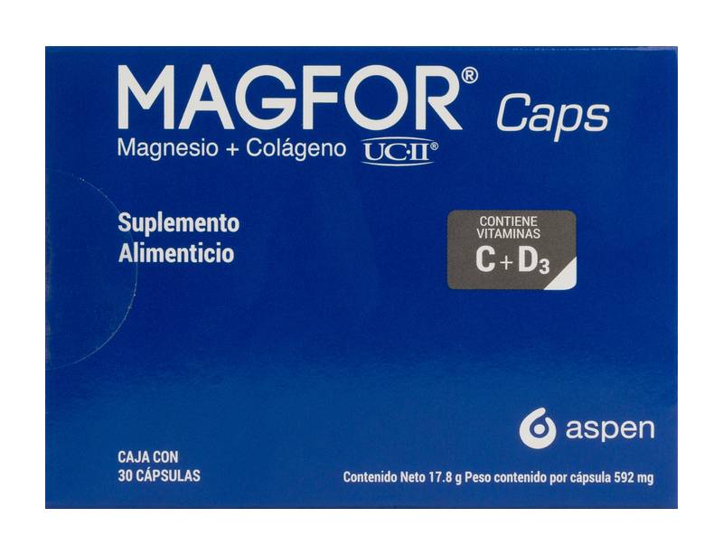 Aspen · Magfor magnesio/colágeno cápsulas 592 mg (18 g)