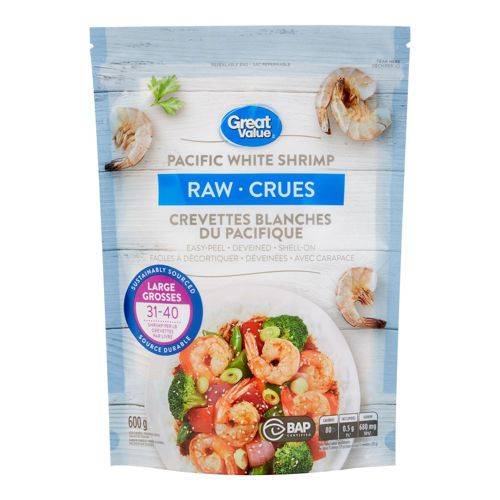Great value crevettes blanches du pacifique crues (600g) - raw pacific white shrimp (600 g)
