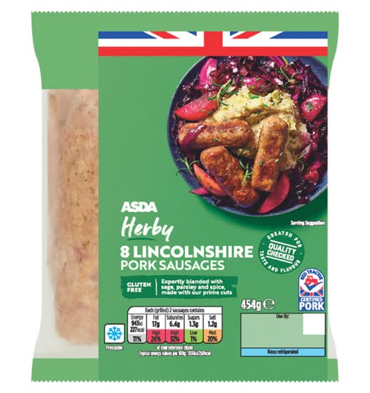 ASDA Herby Lincolnshire Pork Sausages (8 pack)