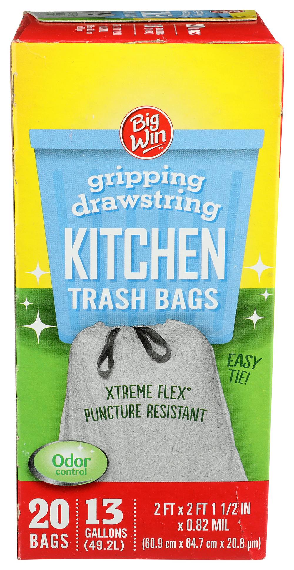 Big Win Gripping Drawstring Kitchen Trash Bags, 2'x2'x1.25" (20 ct)