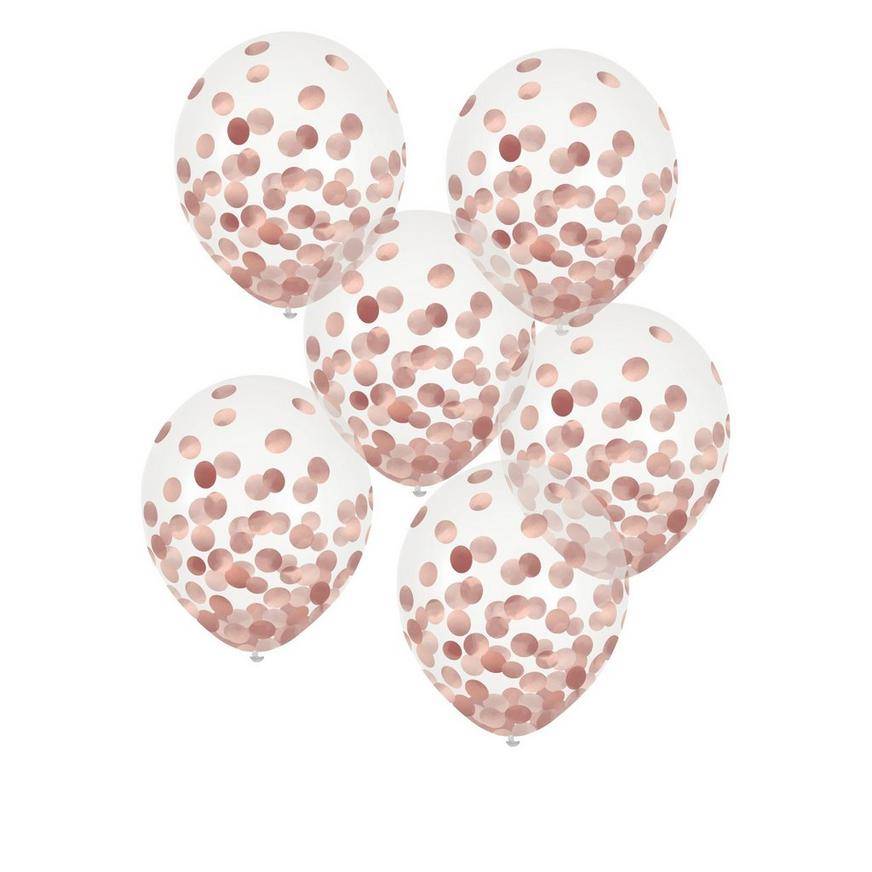 Uninflated 6ct, 11in, Rose Gold Confetti Balloons