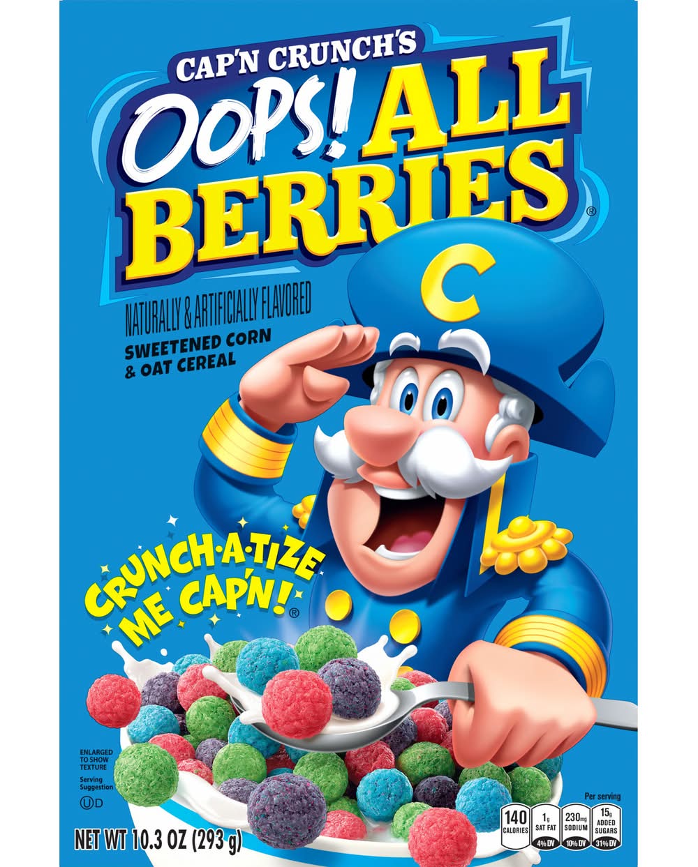 Cap'n Crunch Sweetened Corn & Oat Breakfast Cereal, Oops All Berries (10.3 oz)