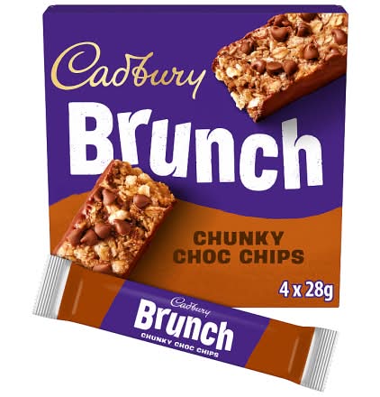 Cadbury Chunky Choc Chips, Brunch Wholegrain Cereal Bars (4 x 28g)