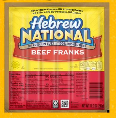 Hebrew National - Frank All Beef 8" (10 Units)