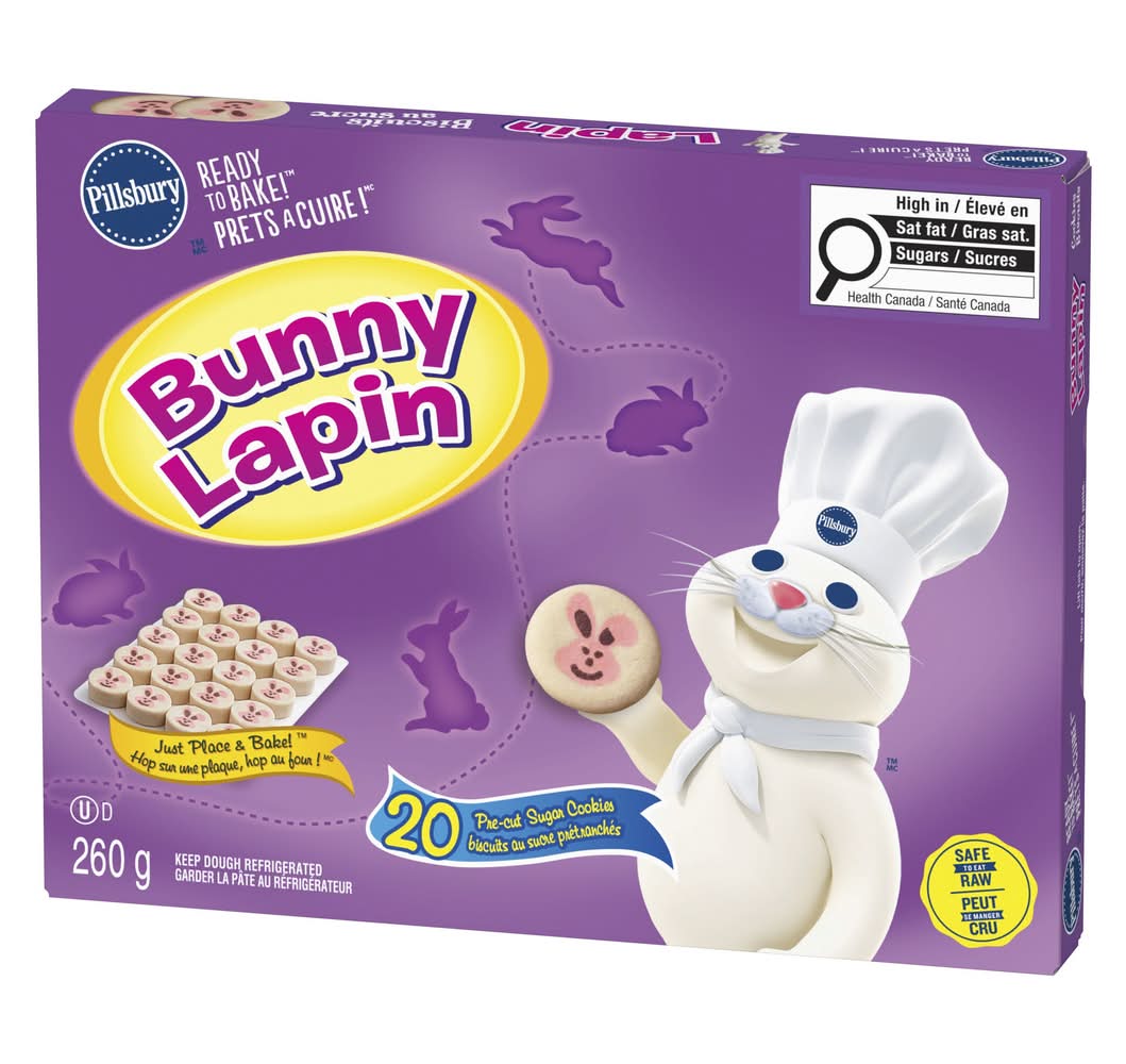 Pillsbury biscuits au sucre prédécoupés et prêts à cuire, lapin (20unités, 260g) - bunny lapin reasy to baje cookies (260 g)