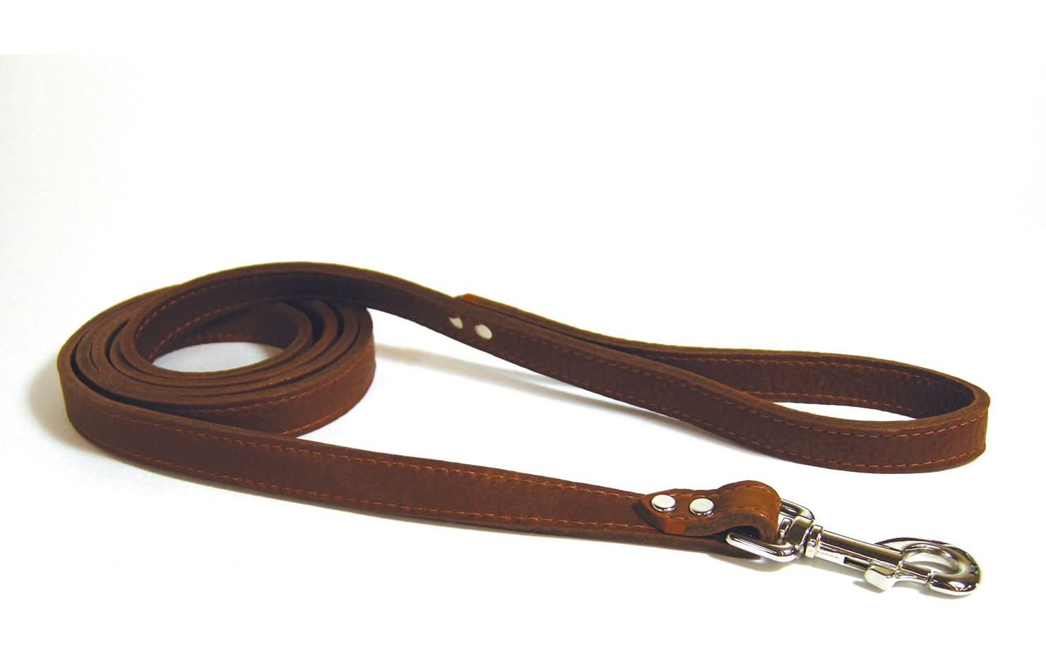 Leather Brothers Luxe 1/2in Brown Dog Leash, 6 ft