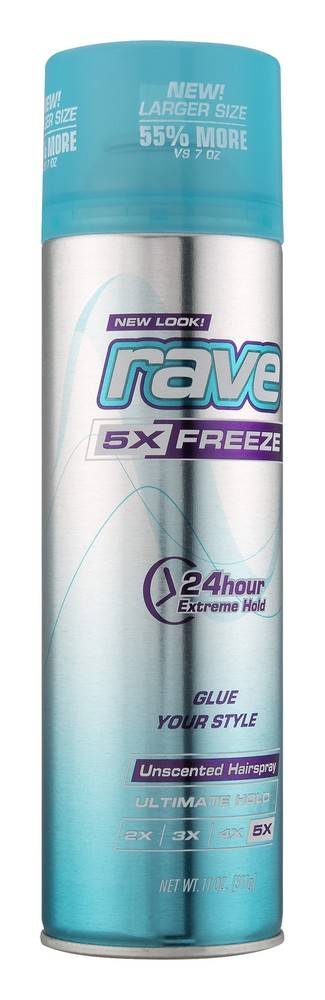 Rave Unscented Hairspray 24 Hour Extreme Hold (11 oz)
