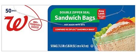 Walgreens Double Zipper Seal Sandwich Bags, 6.5 x 5.86 In (50 ct)