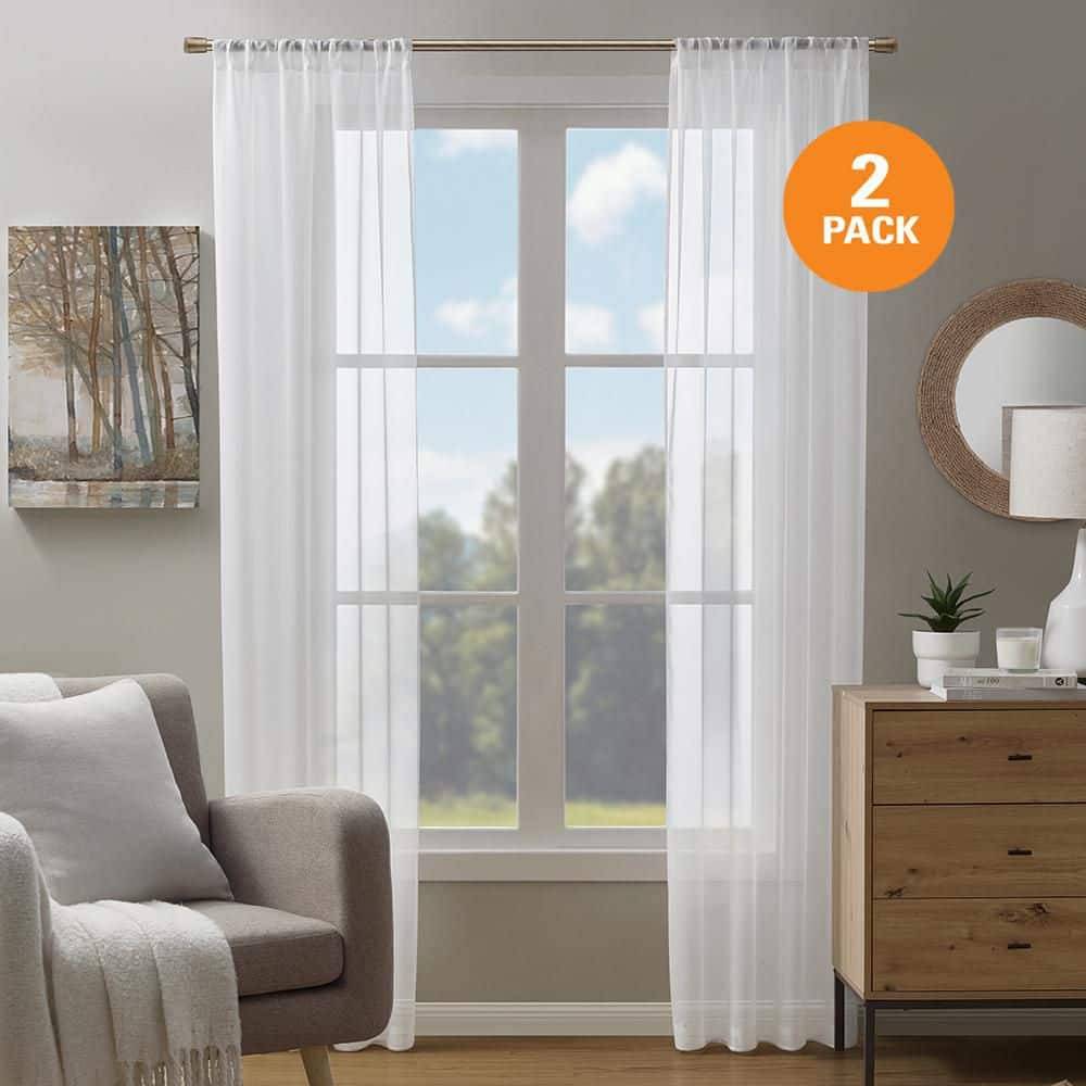LiGHTSOUT With EnerShield Technology Voile Polyester Rod Pocket Sheer Curtains, 38 In W X 84 In L , White (2 ct)