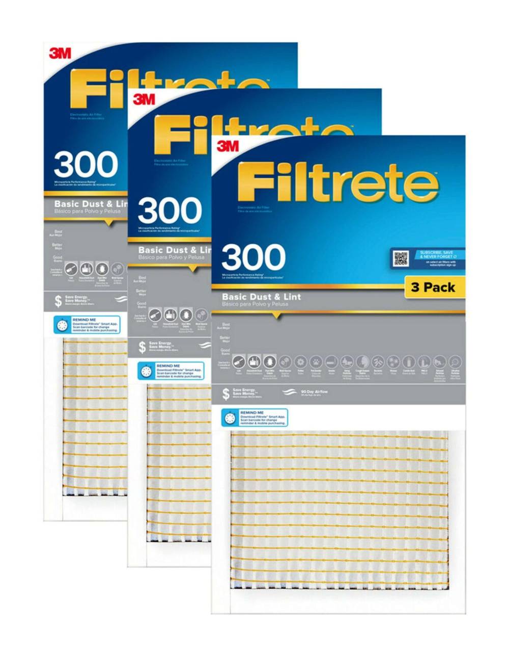 Filtrete 14-in W x 20-in L x 1-in MERV 5 300 MPR Basic Dust and Lint Electrostatic Air Filter (3-Pack) | 305DC-3PK-4